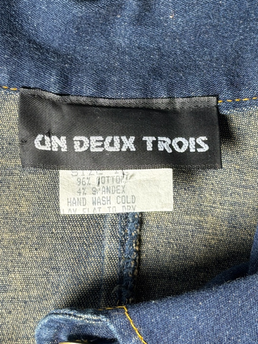 Un Deux Trois Denim Midi Dress Button Front Bleach Wash Panel USA Size 12 - Picture 10 of 11